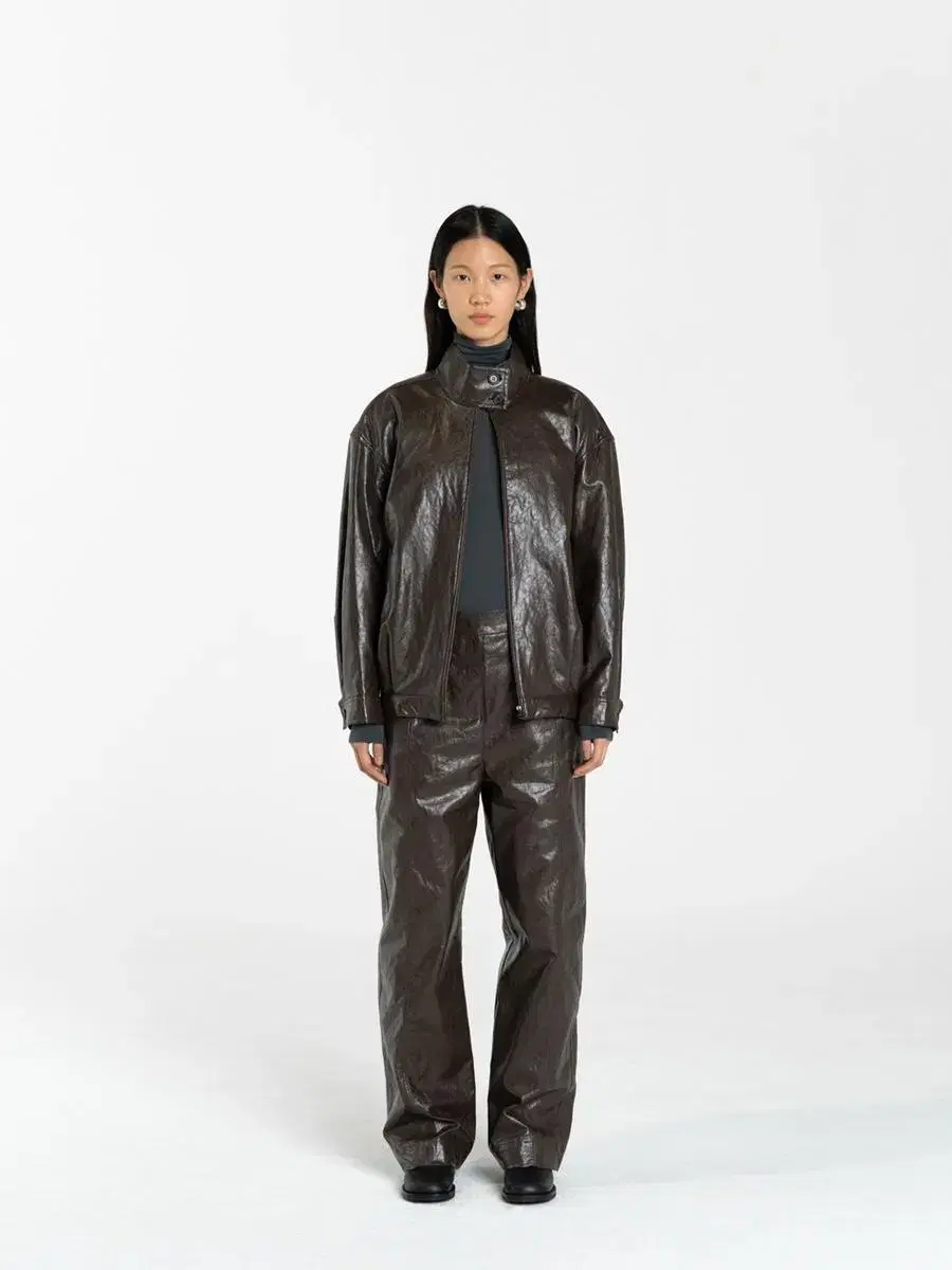 아모멘토 vegan leather double layer pants